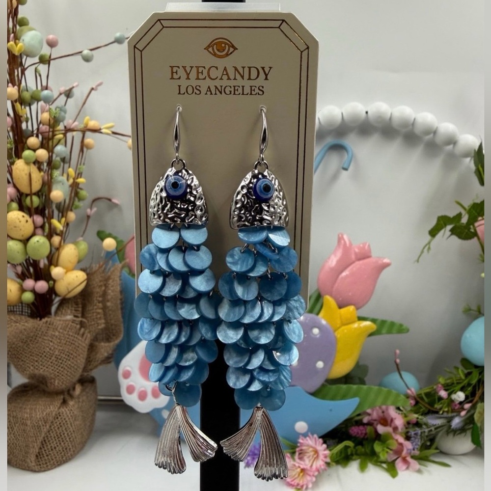 EyeCandy LA Evil Eye Fish Statement Earrings BRAND NEW!